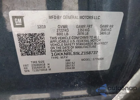 2020 GMC Acadia Fwd Sle from USA, damaged, VIN 1GKKNRLS5LZ158737